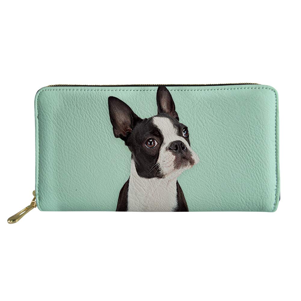 Showudesigns Long Wallet Leather Credit Card Holder Female Clutch Hand Bag Boston Terrier