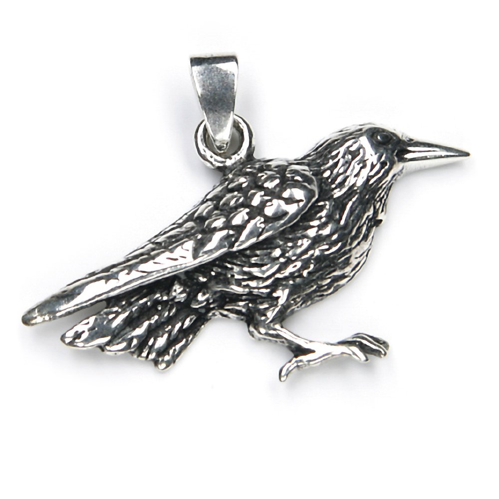 Raven Pendant Jewellery 925 Sterling Silver, Pendant with Eyelet: 2.5cm