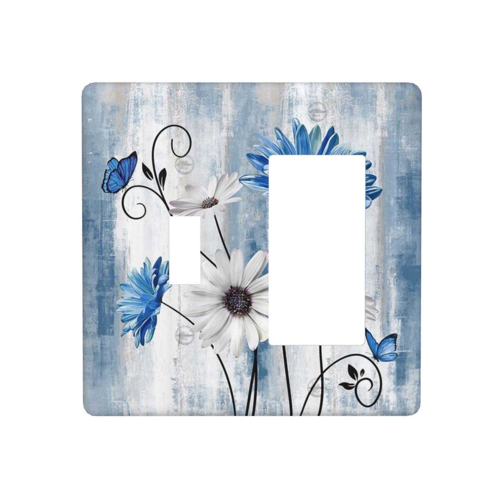 Rustic Teal Blue Daisy Floral 2 Gang Single Toggle
