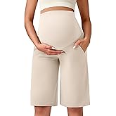 G4Free Maternity Athletic Shorts with Pockets Over The Belly Stretchy Workout Pants Pregnancy Wide Leg Bermuda Casual