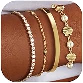 Shell Beach Bracelets for Women Gold Bracelet Stack Gold Bangles Rhinestone Boho Summer Beach Dainty Jewelry