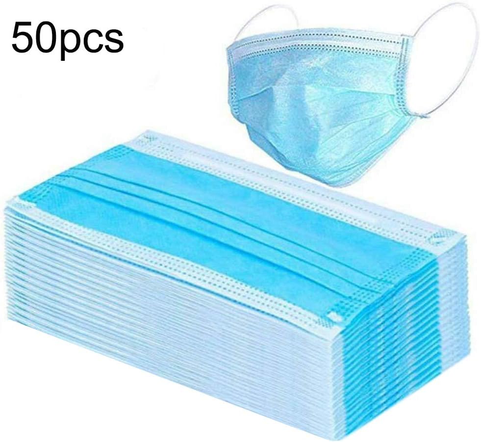 50 PCS Face Masks, Disposable Mask for Dust Protection with Elastic Ear Loop Disposable Dust & Filter Safety Mask, 3 Ply Anti-Dust Disposable Face Mask- Blue (50 pieces)