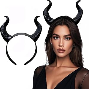 LUNROUG Black Devil Horns Headband Black Cosplay Horn Hair Hoop Gothic Beauty Dress Up Hair Accessories Hairdress for Party C
