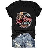 Funny Skull Shirts for Women Vintage Inspired Tee Roses Graphic Tees Spooky Skeleton Tops Casual Short Sleeve Women Tops