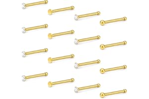 Hoeudjo 16Pcs Nose Rings 18G Nose Studs Surgical Steel 1.5MM Clear Crystal Nostril Ring Body Piercing Jewelry for Women Men