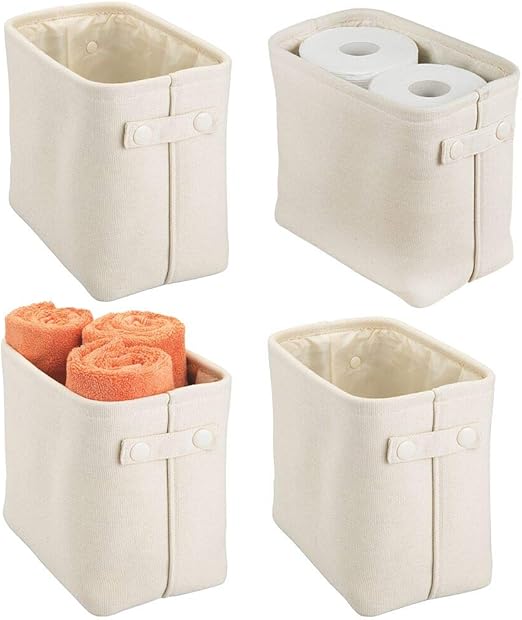Amazon Com Mdesign Soft Cotton Fabric Closet Storage Organizer Bin Basket Storage Organizer For Bathroom Coated Interior Attached Handles Use On Vanity Cabinet Shelf Countertop Tall 4 Pack Cream Home Kitchen