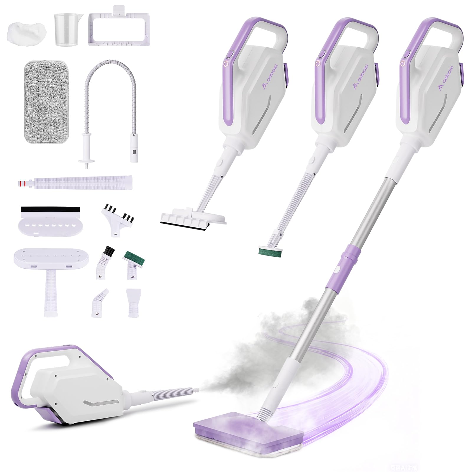 AAOBOSI Steam Mop, 1300W Powerful Detachable Handheld Steamer with 350ml Tank, 11 Multi-purpose Accessories, 23FT Power Cable, Steam Mops for Floor Cleaning, Tiles, Windows, Carpets, Furniture