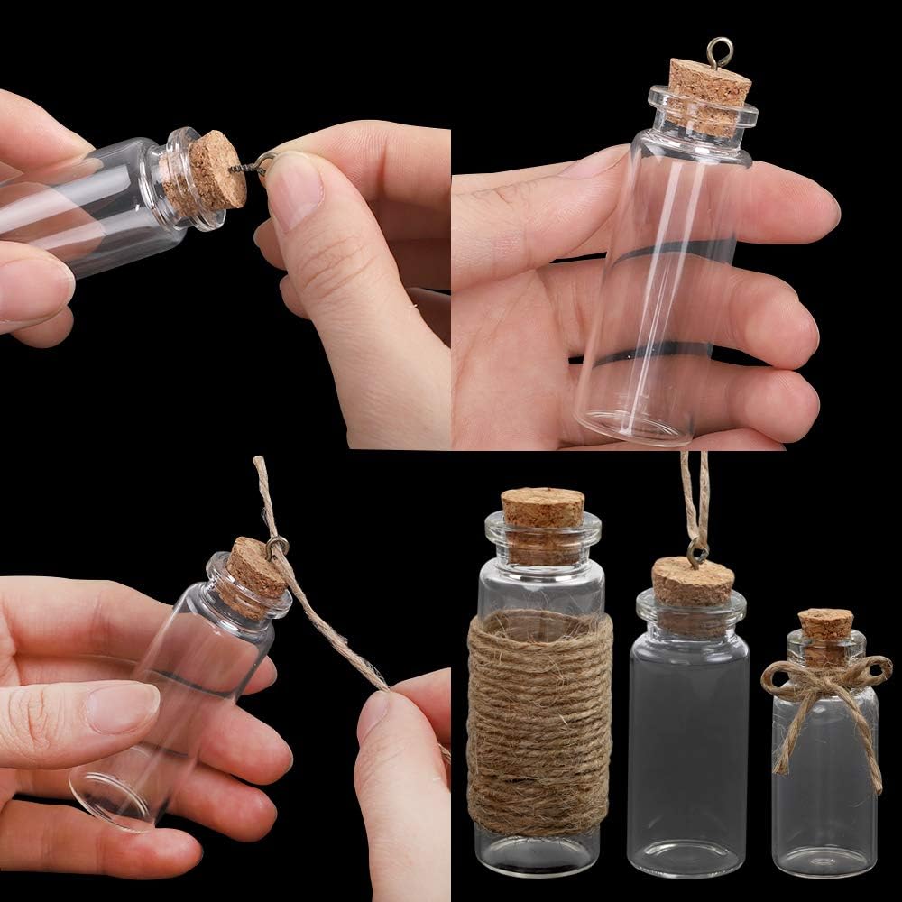 CUCUMI 44pcs Mini Glass Jars Bottles with Cork Stoppers Wish Bottles（20pcs 5ml and 12pcs 10ml and 12pcs 20ml）,50pcs Eye Screws,30 Meters Twine and 2pcs Funnel: Home Improvement
