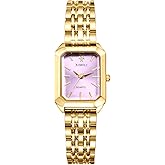 Avaner Women's Gold Square Watches: Stainless Steel Strap Analog Quartz Elegant Ladies Bracelet Wrist Watch