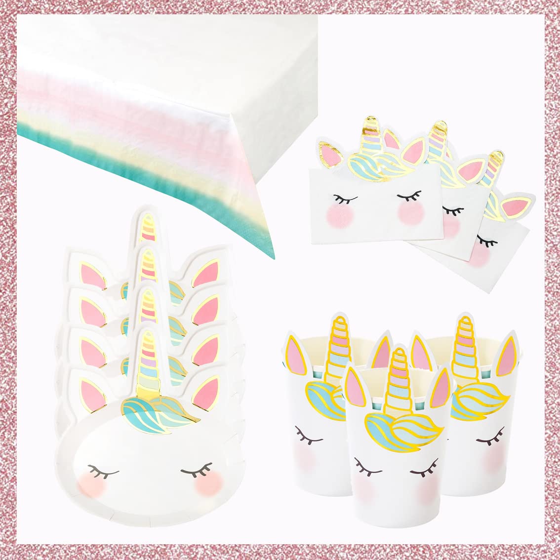 Talking Tables Premium Unicorn Party Supplies & Table Decorations | Pretty Cute Design, Girls Birthday, Baby Shower - Pack Includes Paper Napkins, Cups, Plates Covers for Eight Guests