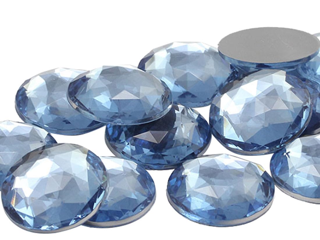 18mm Flat Back Round Acrylic Rhinestones Jewels Plastic Gems Embelishments for Cosplay/Costumes Jewelry Making - 30 Pieces (Blue Sapphire Lt .LS)