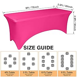 2 Pack 6 Feet Fuchsia Spandex Tablecloth for