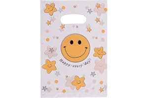 ysmile Small Plastic Merchandise Bag Plastic Shopping Bag with Handle for Business, Retail Bag in Bulk 100 pcs from 5.9x7.8 Inch - Colorful Smile