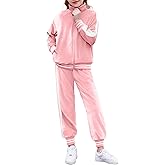 Zaclotre Girls 2 Piece Outfits Velour Tracksuit Zip Up Sweatshirt and Jogger Sweatpants Fall Winter Sweatsuits Set