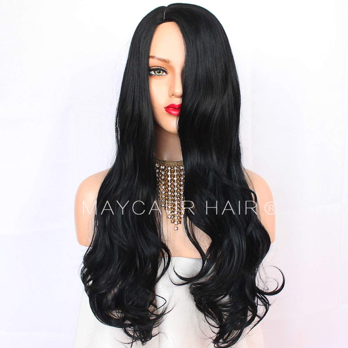 Amazon Com Maycaur Black Long Body Wave Synthetic Hair Wigs For