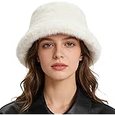 Ghazni Faux Fur Fuzzy Winter Hats for Women, Warm Furry White Bucket Hats for Men Women, Soft Cozy Winter Hat