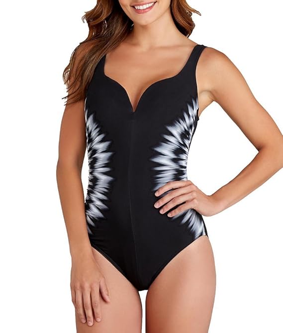 Miraclesuit Women's Sound Wave One Piece Wide Strap Tank Swimsuit Black 10