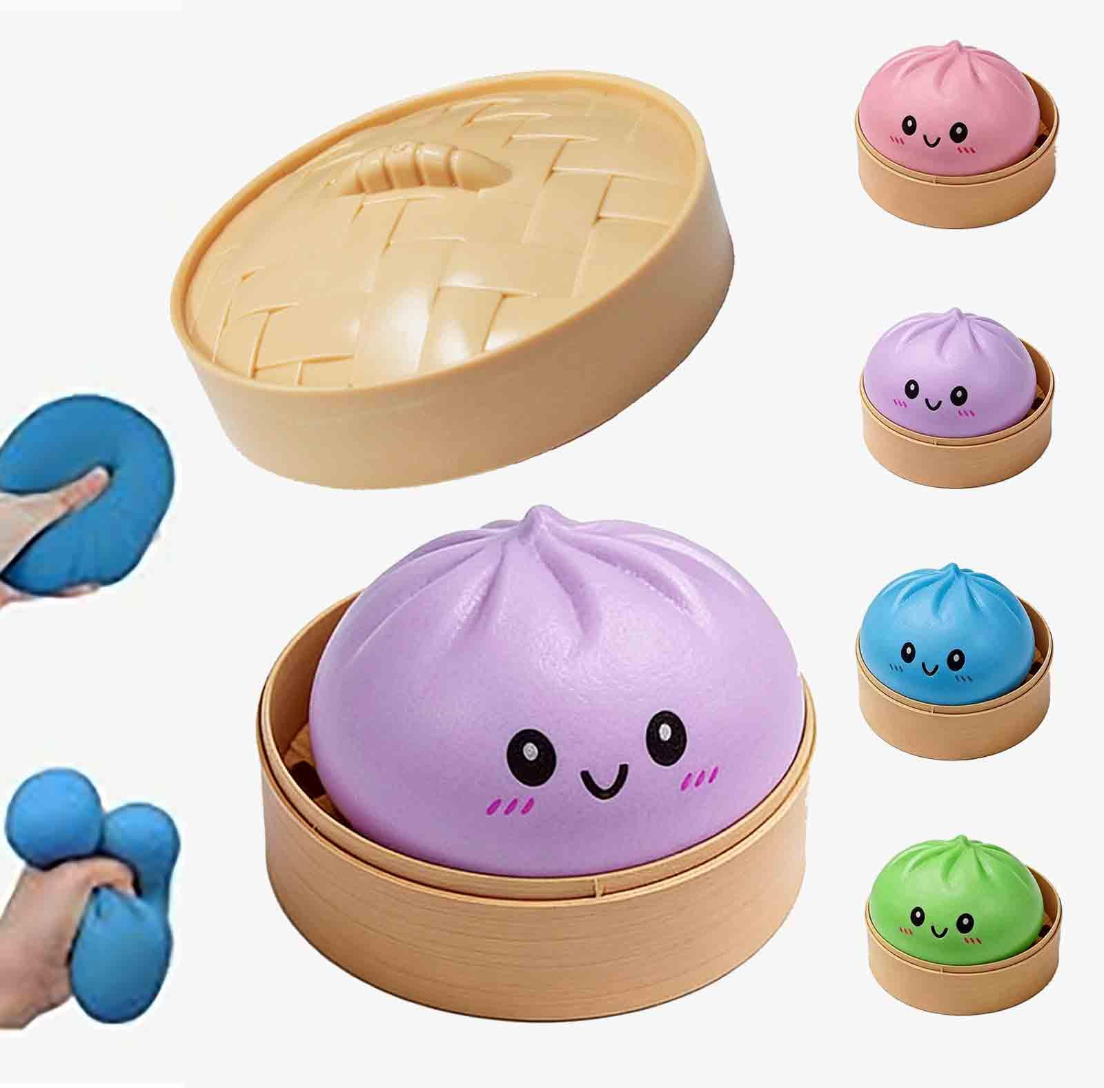 Dumpling Squishies, Giant Glitter Dumplings, Colorful Steamed Buns Stress Relief Balls, Comes with Steamer Basket Design for Stress Relief Gifts, Perfect for Release Tension (Purple)