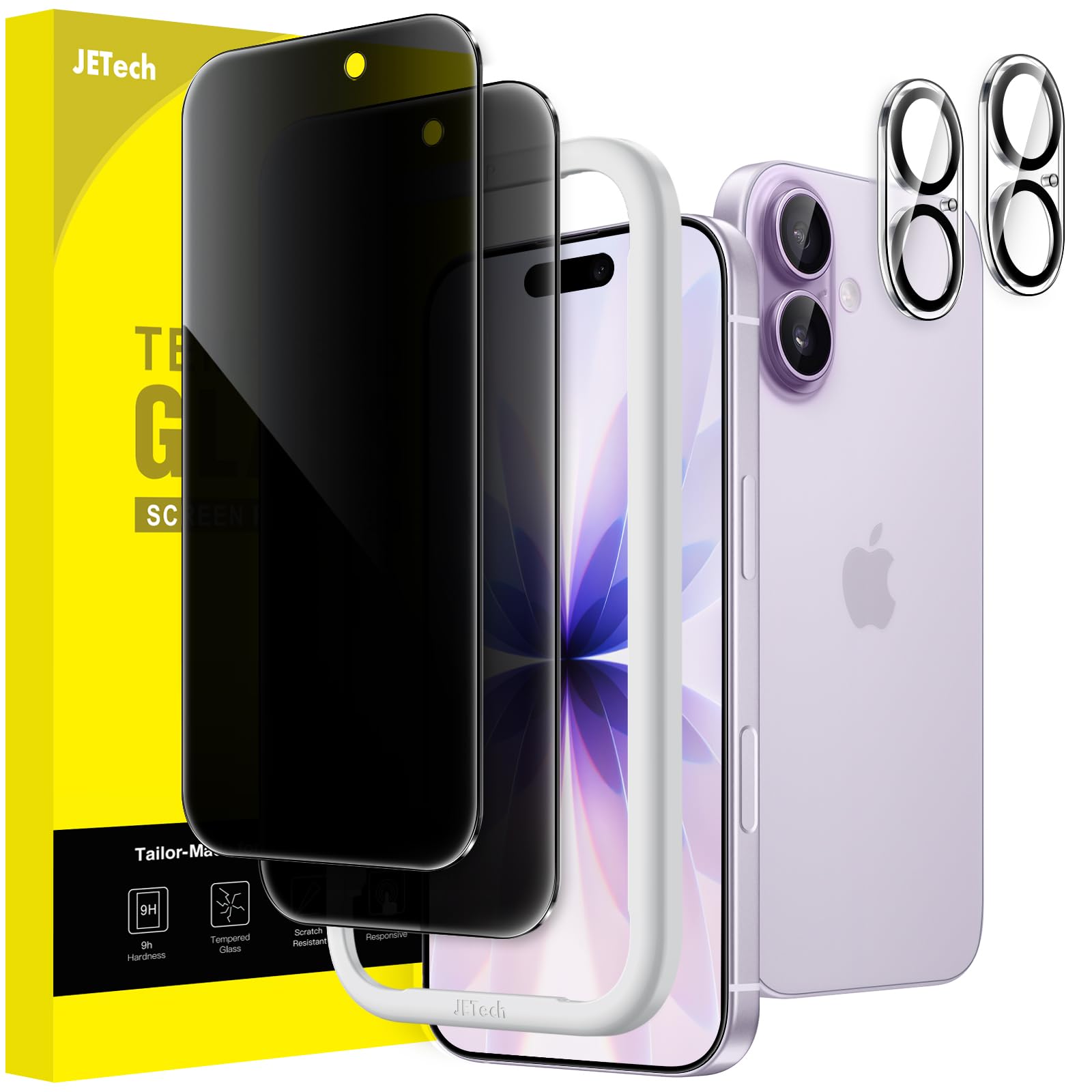 Photo 1 of JETech Privacy Screen Protector for iPhone 17 6.3-Inch with Camera Lens Protector, Anti-Spy Tempered Glass Film, Easy Installation Tool, 2-Pack Each