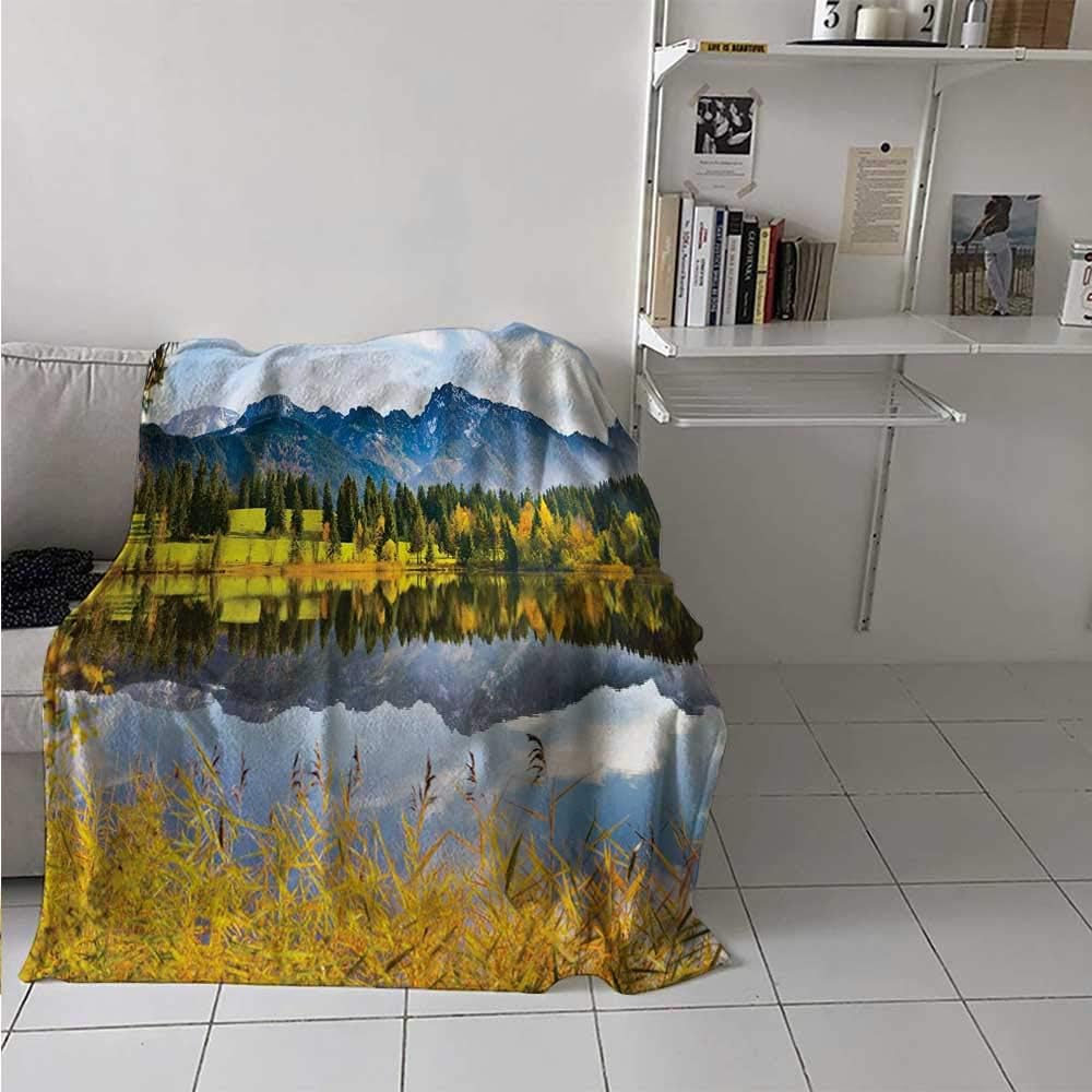 painting-home Throw Blanket Pastoral Countryside Scenery by The Lake with Reflections Alpine Meadow Picture Travel Camping Blankets Soft, Comfortable and Warm Multicolor 60 x 70 Inch
