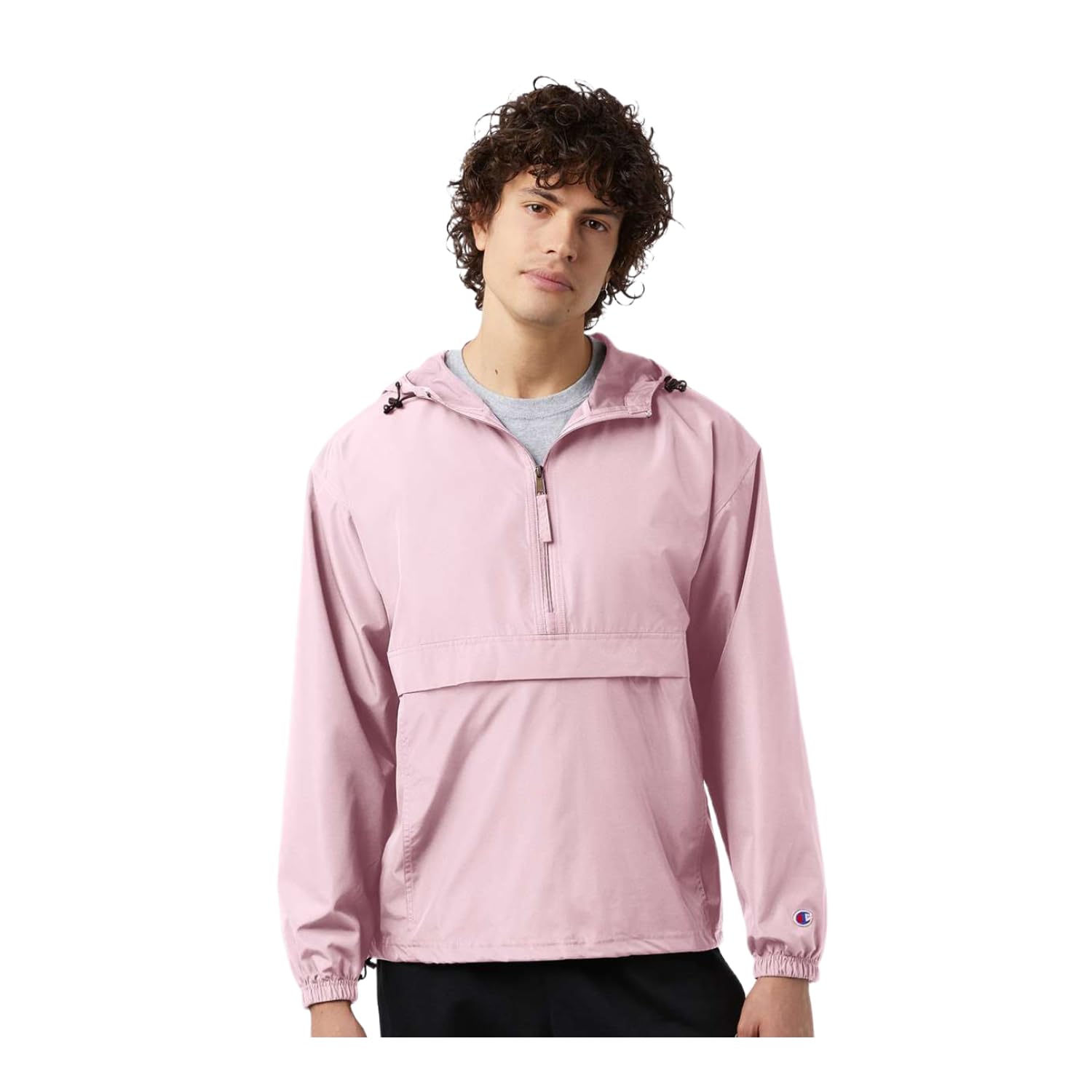 Photo 1 of Champion CO200 Men's Hooded Packable Quarter-Zip Jacket, Lightweight Wind & Water-Resistant Pullover with Adjustable Hood (US, Alpha, Large, Regular, Regular, Pink Candy)