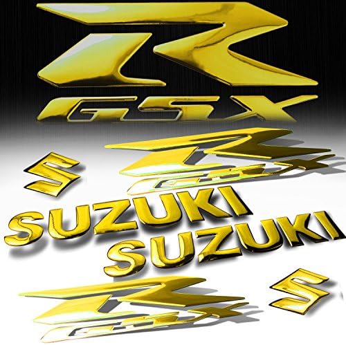5.75" 3D ABS Suzuki Logo + Letter Decal + 6.25" GSXR Fairing Emblem Sticker [Chromed Gold]
