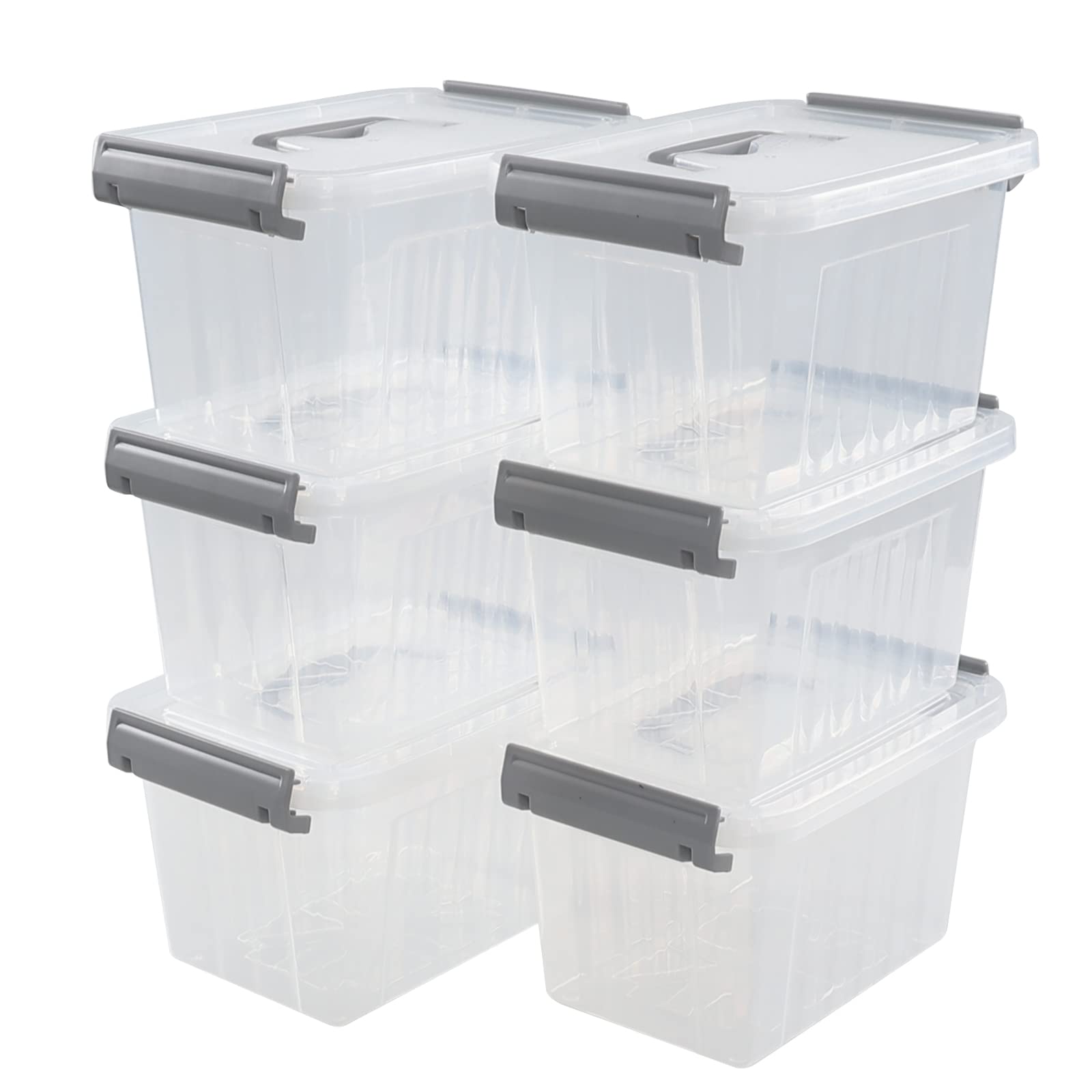 Jekiyo 6 Pack Mini Plastic Storage Box with Lid, 3 L Clear Storage Container Box