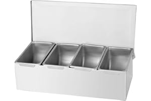TrueCraftware- 4 Compartment Stainless Steel Condiment Bar (Open Bottom)- Condiment Dispenser Serving Container Garnish Tray Bar Caddy Condiment Server Caddy Garnish Holder for Home Work Restaurant