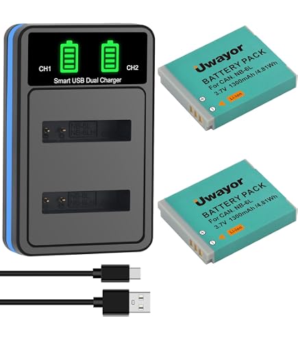 Pickle Power 2x Batterie NB-6L NB-6LH 1300mAh + Chargeur LED Double Pour Canon PowerShot SX530 HS, SX710 HS Et Plus
