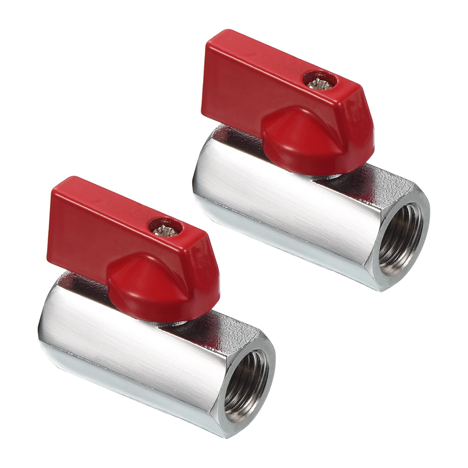 PATIKIL 1/4 NPT Brass Mini Ball Valve, 2 Pack NPT Female to Female Shut-Off Valve for Pipe Coupler Connector, Red