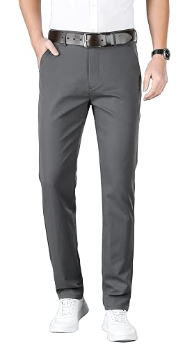 ESSYSHE Men’s Slim Fit Flat Front Dress Pants Wrinkle Free Khaki Casual ...