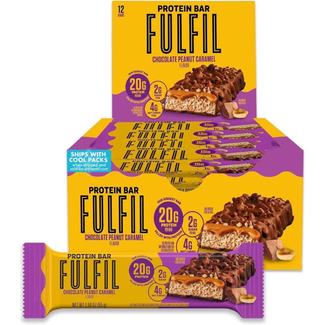 Photo 1 of **PARTIAL SET/MISSING 5 BARS** FULFIL Protein Bars, Chocolate Peanut Caramel Flavored, Gluten Free with 20g Protein, Pantry Staples, 12 Count