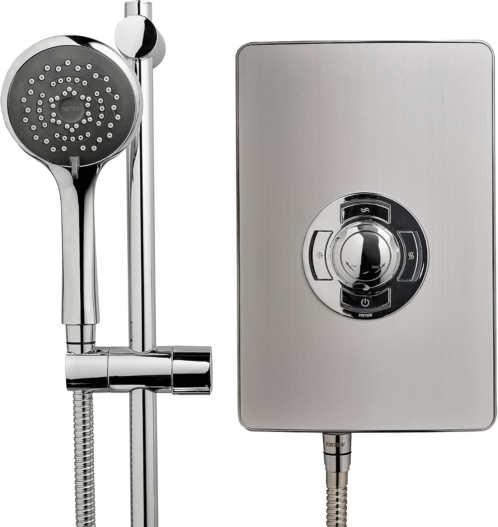 Triton Showers Collection 2 8.5kW Electric Shower Brushed Steel with Head Hose
