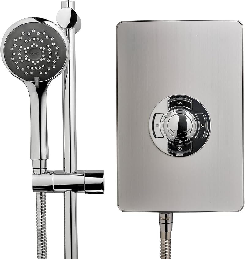 Triton Showers Collection 2 8.5kW Electric Shower Brushed Steel with Head Hose