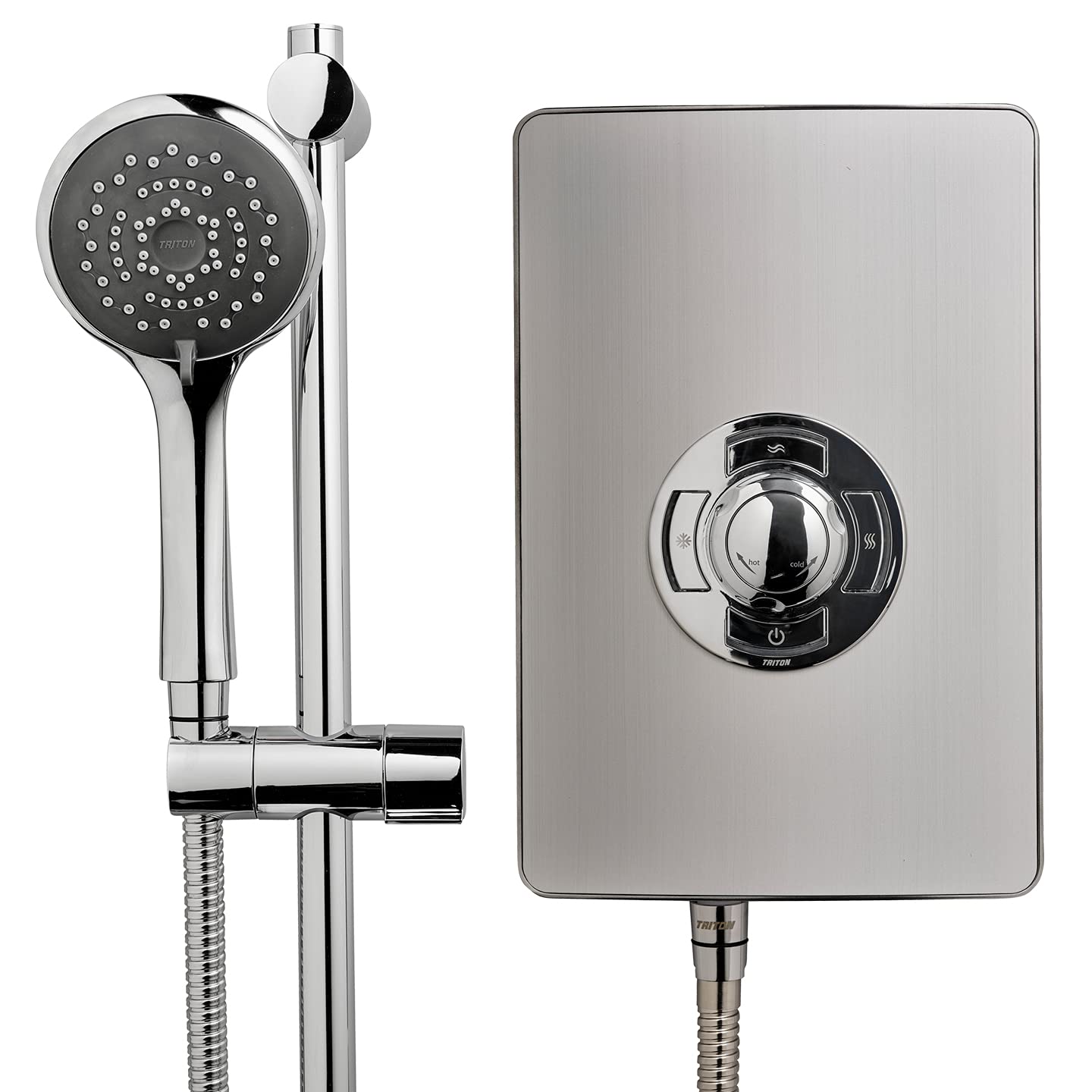 Triton Showers Collection 2 | Shower Electric | 8.5 KW | Triton Showers Aspirante I Brushed Steel I Electrical Showers | with Showerhead and Anti Twist Hose | Best Electric Shower Units for Bathrooms