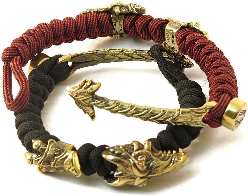 Woven Lanyard Bracelet Fafnir Dragon with solid brass bead; paracord bracelet women or men