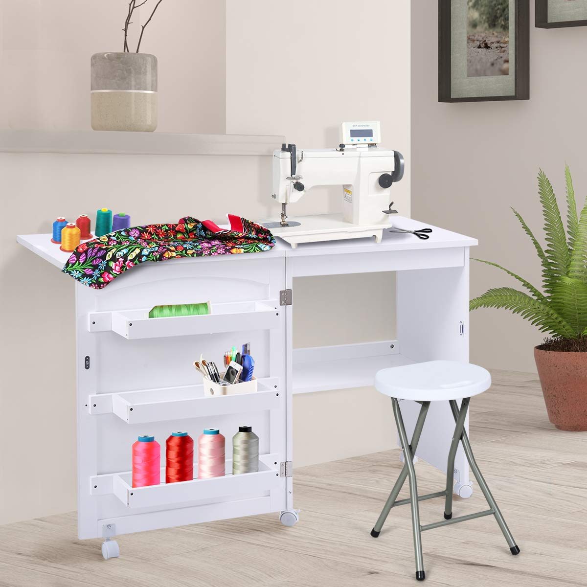 Giantex Folding Sewing Craft Table Sewing Craft Cart With Storage