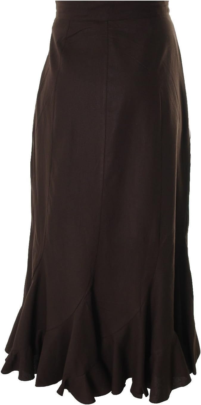 Abielmo Stylish Women's 39-42 INCHES Long Maxi Skirt Fully Lined Curved Panel Cotton Linen Size 10-22 justfound4u (UK 16-42" Long, Coffee Brown)