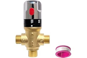 ATMAMA Thermostatic Mixing Valve，Shower Mixing Valve with 1/2 NPT Male Connections,Water Temperature Constant Control Valve,Solid Brass