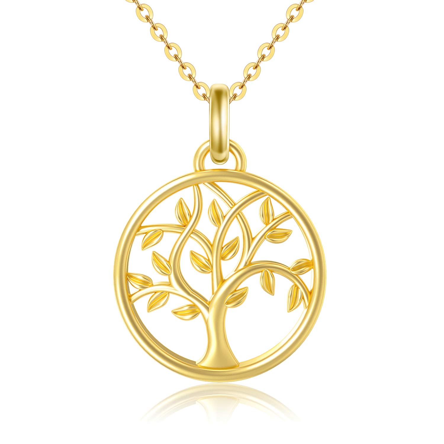 SISGEM Gold Tree of Life Necklace, 9ct Solid Gold Life Tree Pendant Chain Necklace, for Women Ladies Mum Sister Friends, 16+1+1inch