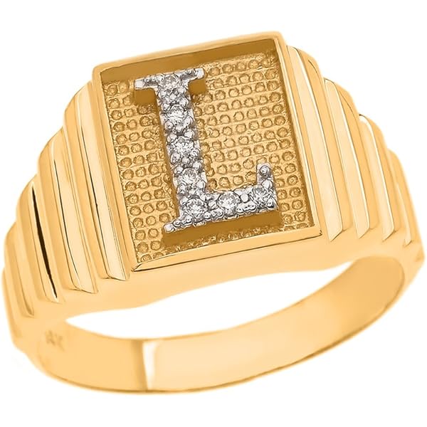 Men's 10k Yellow Gold Layered Band Square Face Diamond