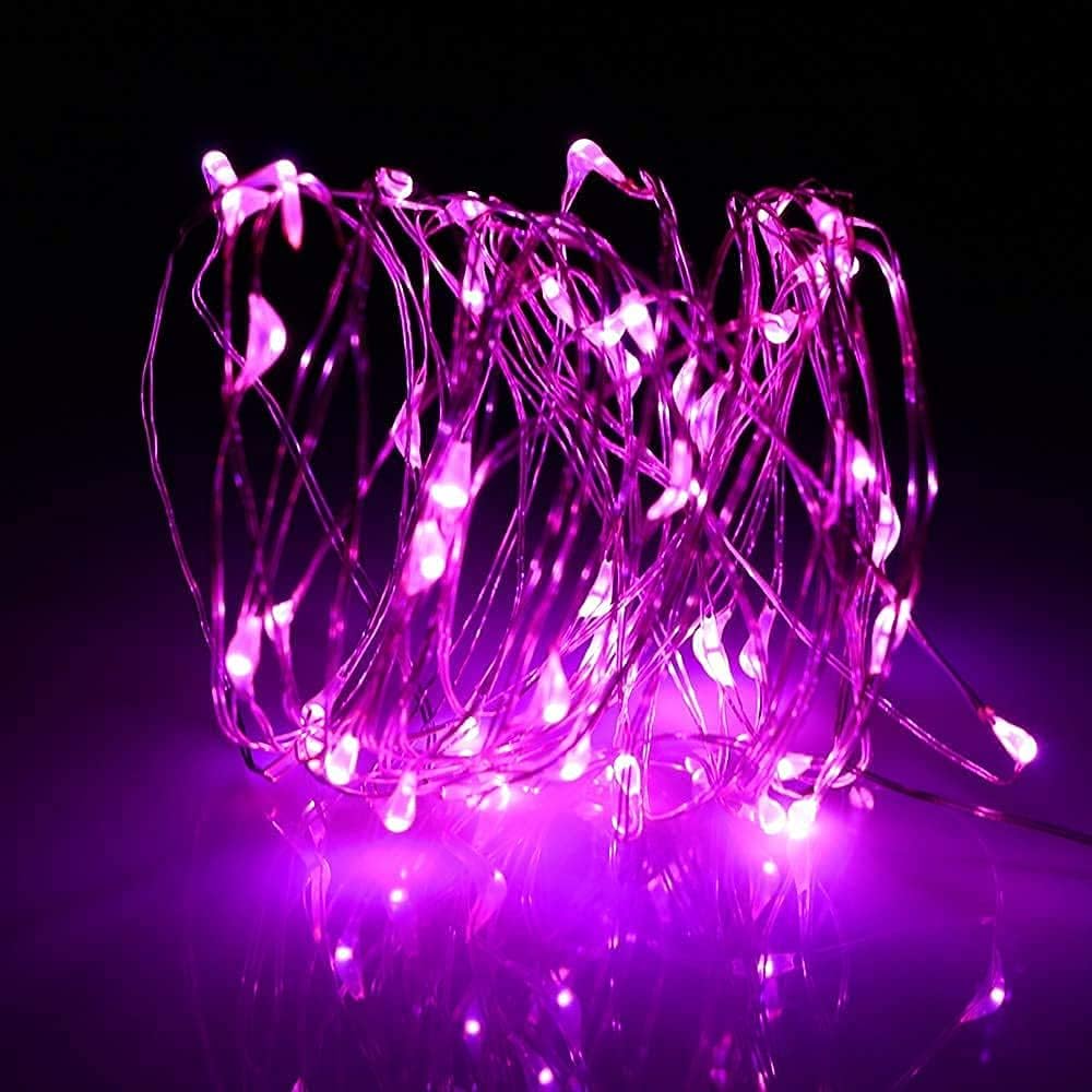 BUYERTIME Fairy String Lights 5M/16.4ft 50 LEDs, Battery AA Operated Powered Silver Wire Fairy Lights for Indoor Lighting Wedding Christmas Tree Party Decoration (Pink)