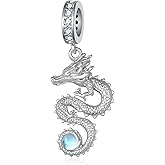 qielizhu Dragon Charms 925 Sterling Silver Moonstone Chinese Dragon Charms for Bracelets Jewelry Gifts for Women