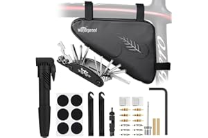 WOTOW Bike Tire Repair Tool Kit, Waterproof Frame Storage Bag & Mini Bike Pump & 11 in 1 Multitool & Bicycle Tyre Lever Patch Portable Repair Tool Accessories Set for Road Mountain BMX Cycling