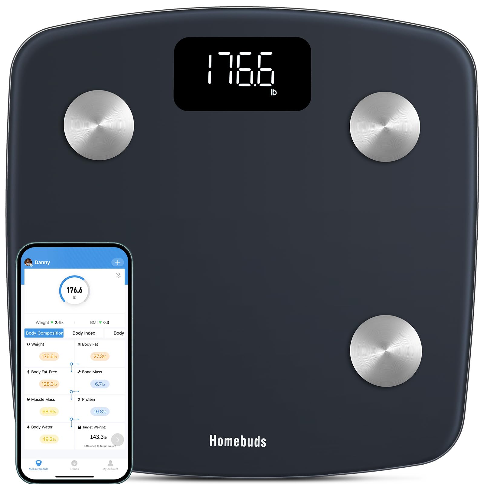 Homebuds Smart Bathroom Scale Body Weight, High Precision Assured by Weight Scale Professional Factory SINCE 2001, App Sync 13 Body Composition Including BMI and Body Fat, 400lb, LED, Sapphire Blue