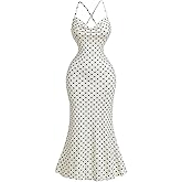 SOLY HUX Women's Polka Dots Elegant Midi Dress Sleeveless Bodycon Fishtail Evening Cocktail Dresses