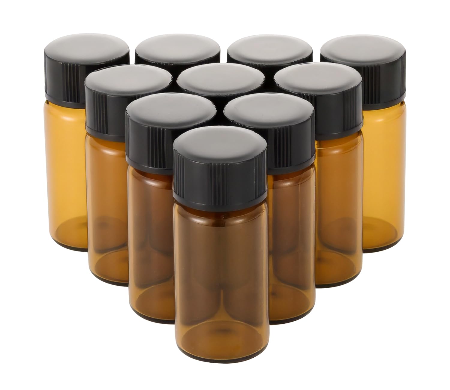 Pxyelec 1/6 Oz Empty Brown Sample Vials Bottles, 5ml Glass Bottles with Plastics Black Screw Cap, Pack of 10