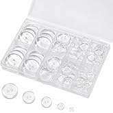 Lilaly 100 pcs 2 Holes Buttons for Crafts, Mixed Sewing Button, 5 Sizes of Round Mixed Buttons Suitable for for Crafts, Coats, Shirts, Pants, Shorts and More(Clear)