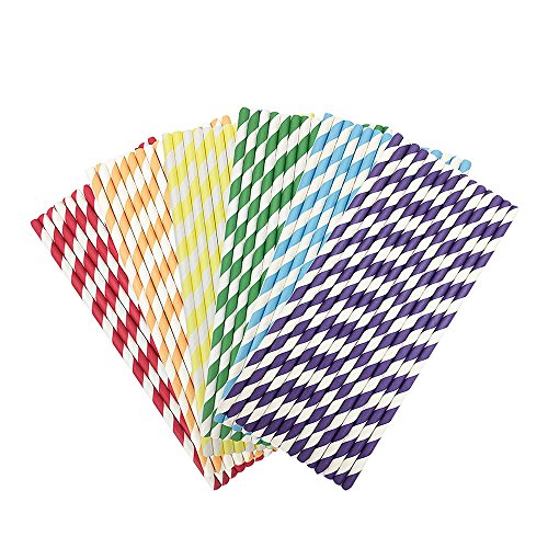 Pet1997 150PCS Disposable Color Paper Straw Stripe Straws Drink Paper Straws Birthday Party Supplies Theme Drinking Rainbow Straws for Party Supplies, Birthday, Wedding (As picture)