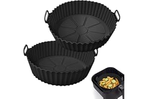 Air Fryer Silicone Liner 2 Pack, Altalsby 8 inch Non-Stick Reusable Air Fryer Basket Liners for 3-5 QT Baskets, Airfryer Silicone Pot for Ninja Air Fryer, Oven Microwave Accessories, Black